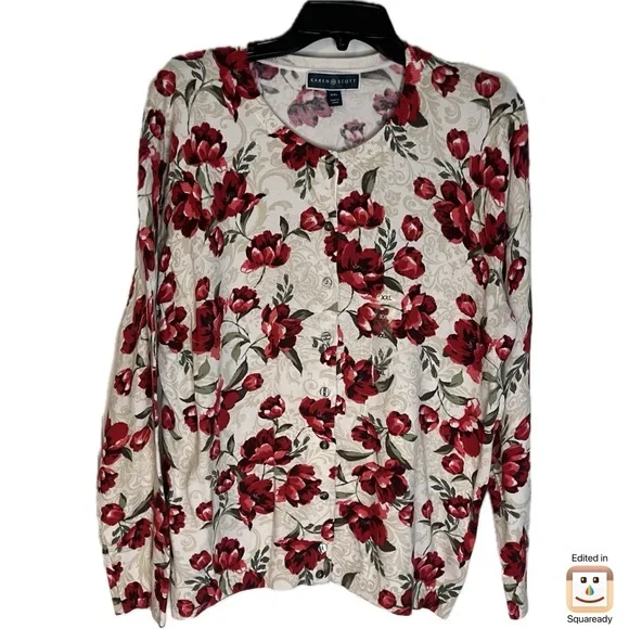 Karen Scott Floral Cardigan - Picture 2 of 6